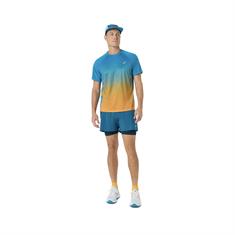 ASICS Road Fade Sportshirt Heren Blauw/Geel